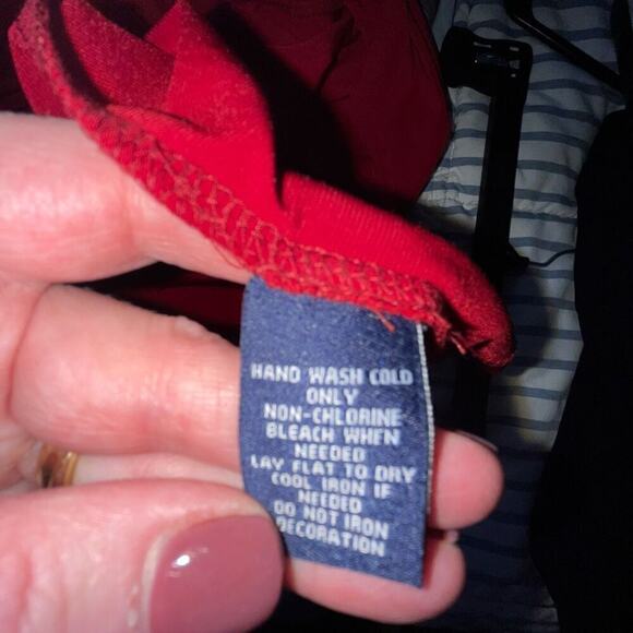 Chaps deep red faux wrap brooch dress large - Picture 6 of 6